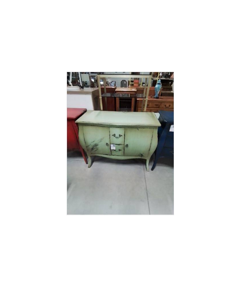 COMMODE STYLE RÉGENCE ACAJOU LAQUE  VERT CLAIR  2 PORTES 2 TIROIRS PLATEAU MDF B 003